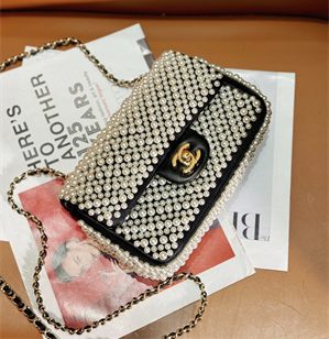 Chanel Mini Classic Flap Bag With Pearls Gold Tone Metal