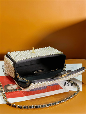 Chanel Mini Classic Flap Bag With Pearls Gold Tone Metal
