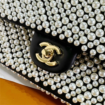 Chanel Mini Classic Flap Bag With Pearls Gold Tone Metal