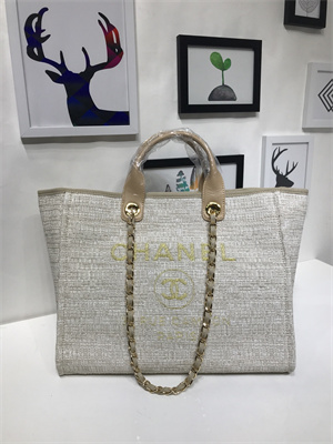 Chanel Deauville Large Shopping Bag Mixed Fibers Gold Tone Metal  A66941