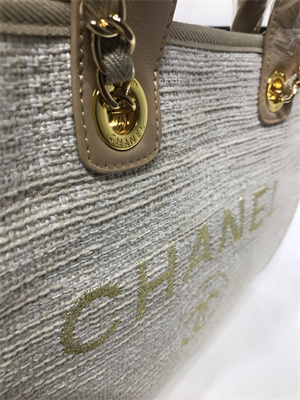 Chanel Deauville Large Shopping Bag Mixed Fibers Gold Tone Metal  A66941