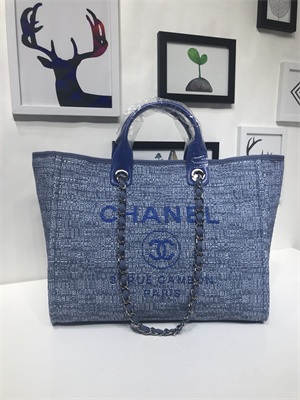 Chanel Deauville Large Shopping Bag Mixed Fibers Gold Tone Metal Blue A66941
