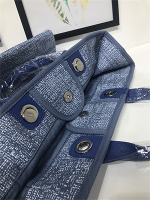 Chanel Deauville Large Shopping Bag Mixed Fibers Gold Tone Metal Blue A66941