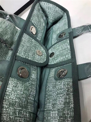 Chanel Deauville Large Shopping Bag Mixed Fibers Gold Tone Metal Green A66941