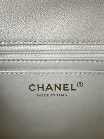 Chanel Mini Flap Bag With Top Handle Grained Calfskin Gold Tone Metal White AS2431