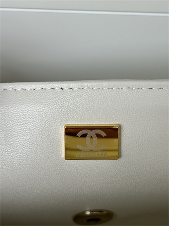 Chanel Mini Flap Bag With Top Handle Lambskin Gold Tone Metal White AS2431