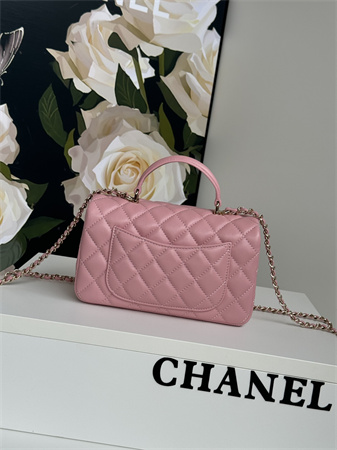 Chanel Mini Flap Bag With Top Handle Lambskin Gold Tone Metal Pink AS2431