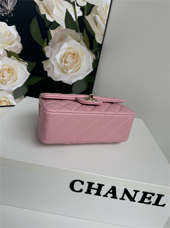 Chanel Mini Flap Bag With Top Handle Lambskin Gold Tone Metal Pink AS2431