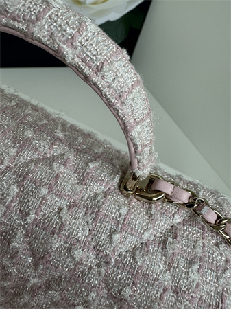 Chanel Mini Flap Bag With Top Handle Tweed Gold Tone Metal Pink AS2431