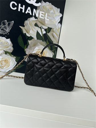 Chanel Mini Flap Bag With Top Handle Grained Calfskin Gold Tone Metal Black AS2431