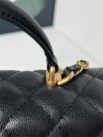 Chanel Mini Flap Bag With Top Handle Grained Calfskin Gold Tone Metal Black AS2431
