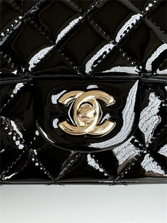 Chanel Mini Flap Bag With Top Handle Patent Calfskin Gold Tone Metal Black AS2431