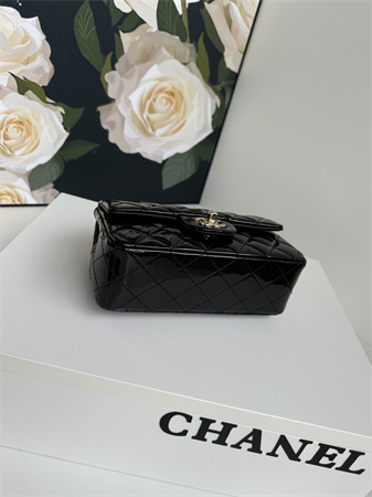 Chanel Mini Flap Bag With Top Handle Patent Calfskin Gold Tone Metal Black AS2431