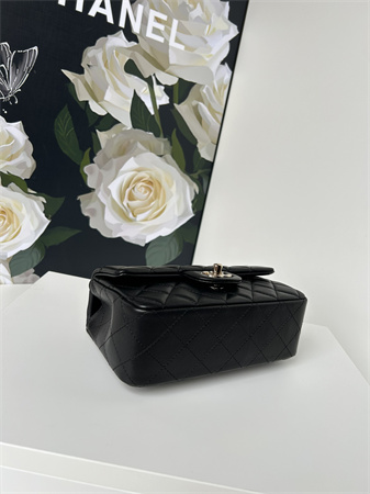 Chanel Mini Flap Bag With Top Handle Lambskin Gold Tone Metal Black AS2431