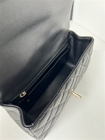 Chanel Mini Flap Bag With Top Handle Lambskin Gold Tone Metal Black AS2431