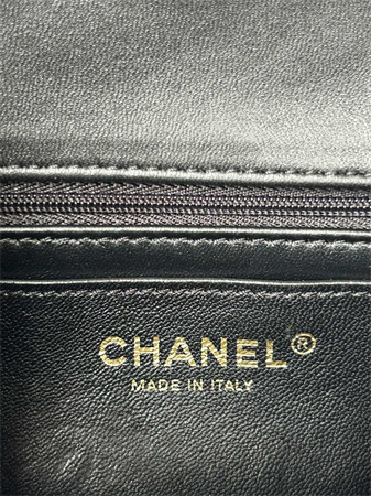 Chanel Mini Flap Bag With Top Handle Lambskin Gold Tone Metal Black AS2431