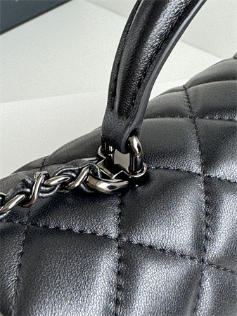 Chanel Mini Flap Bag With Top Handle Lambskin Petwer Tone Metal Black AS2431