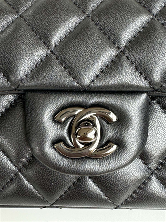Chanel Mini Flap Bag With Top Handle Lambskin Petwer Tone Metal Black AS2431