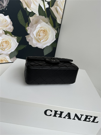 Chanel Mini Flap Bag With Top Handle Lambskin Petwer Tone Metal Black AS2431
