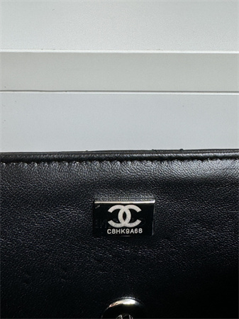 Chanel Mini Flap Bag With Top Handle Lambskin Silver Tone Metal Black AS2431