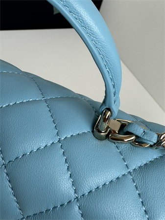 Chanel Mini Flap Bag With Top Handle Lambskin Gold Tone Metal Blue AS2431