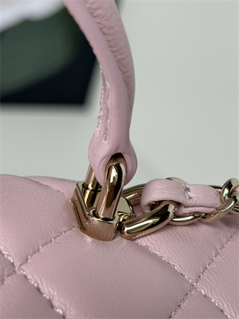 Chanel Mini Flap Bag With Top Handle Lambskin Gold Tone Metal Lt Pink AS2431