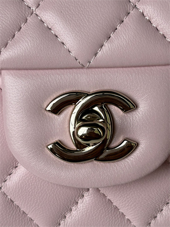 Chanel Mini Flap Bag With Top Handle Lambskin Gold Tone Metal Lt Pink AS2431
