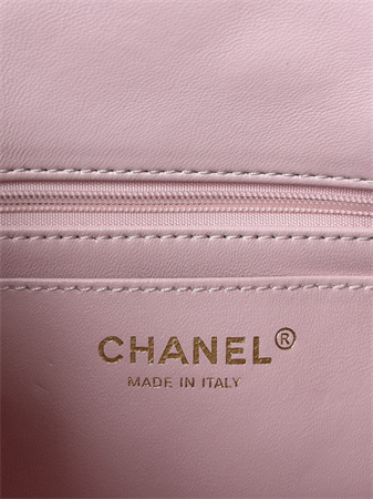 Chanel Mini Flap Bag With Top Handle Lambskin Gold Tone Metal Lt Pink AS2431