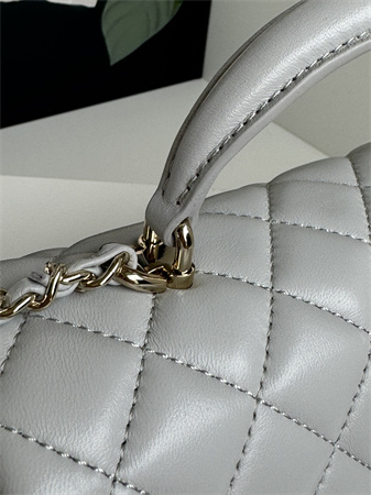 Chanel Mini Flap Bag With Top Handle Lambskin Gold Tone Metal Grey AS2431