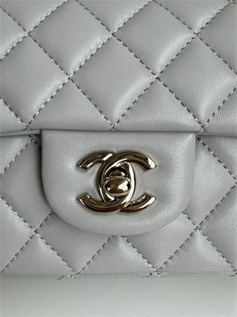 Chanel Mini Flap Bag With Top Handle Lambskin Gold Tone Metal Grey AS2431