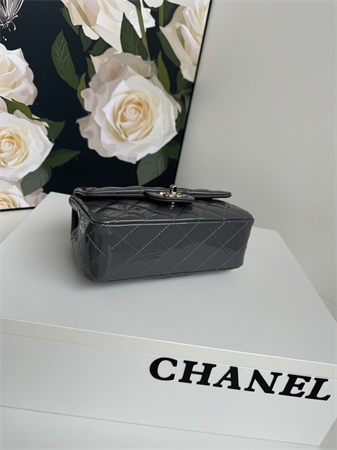 Chanel Mini Flap Bag With Top Handle Charm Patent Calfskin Gold Tone Metal Grey AS2431