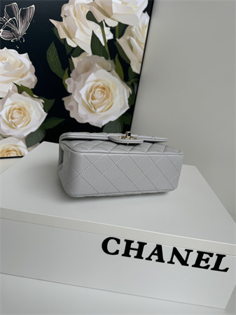 Chanel Mini Flap Bag With Top Handle Charm Lambskin Gold Tone Metal Grey AS2431