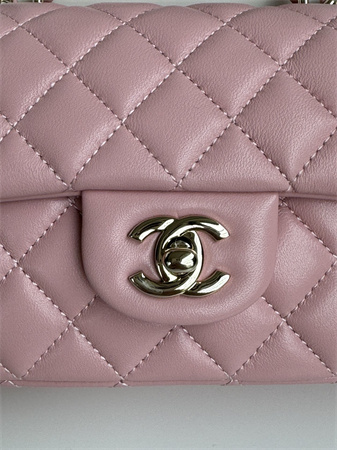 Chanel Mini Flap Bag With Top Handle Charm Lambskin Gold Tone Metal Pink AS2431