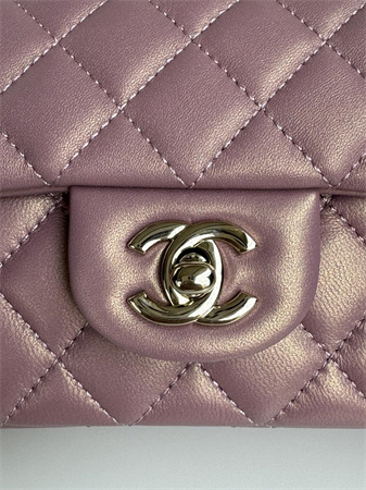 Chanel Mini Flap Bag With Top Handle Charm Lambskin Gold Tone Metal Dk Pink AS2431