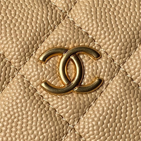 Cha.nel Pouch Grained Calfskin Gold Tone Metal Beige AP3943