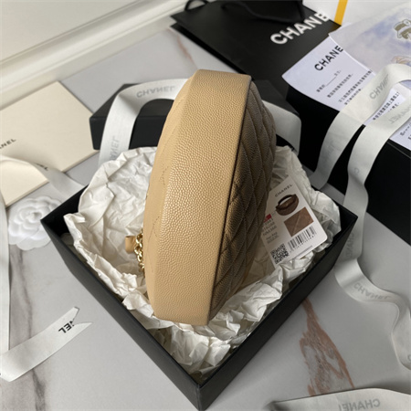 Cha.nel Pouch Grained Calfskin Gold Tone Metal Beige AP3943