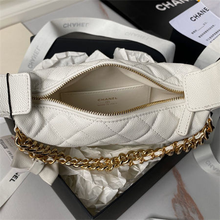 Cha.nel Pouch Grained Calfskin Gold Tone Metal White AP3943