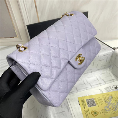 Chanel Medium Classic Flap Bag Grained Calfskin Gold Tone Metal Lilac 01112