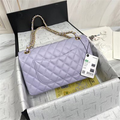 Chanel Medium Classic Flap Bag Grained Calfskin Gold Tone Metal Lilac 01112