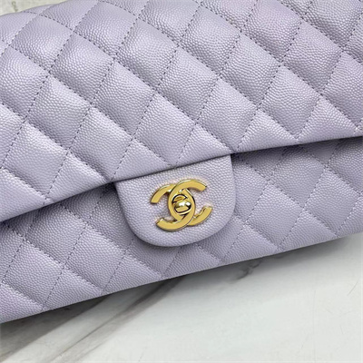 Chanel Medium Classic Flap Bag Grained Calfskin Gold Tone Metal Lilac 01112