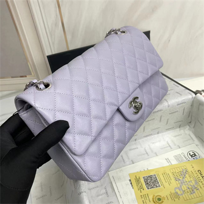 Chanel Medium Classic Flap Bag Grained Calfskin Silver Tone Metal Lilac 01112