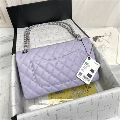 Chanel Medium Classic Flap Bag Grained Calfskin Silver Tone Metal Lilac 01112