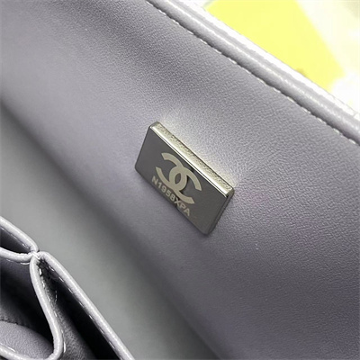 Chanel Medium Classic Flap Bag Grained Calfskin Silver Tone Metal Lilac 01112