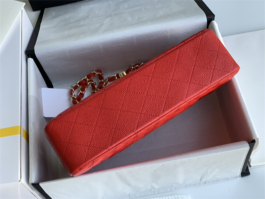 Chanel Medium Classic Flap Bag Grained Calfskin Gold Tone Metal Red 01112