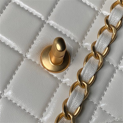 Chanel Vintage Medium Classic Flap Bag Lambskin Gold Tone Metal White AS3586