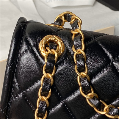 Chanel Vintage Medium Classic Flap Bag Lambskin Gold Tone Metal Black AS3586