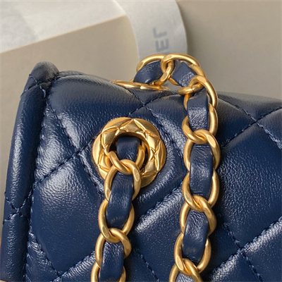 Chanel Vintage Medium Classic Flap Bag Lambskin Gold Tone Metal Blue AS3586
