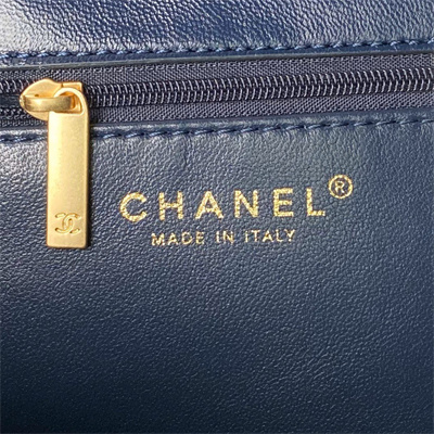 Chanel Vintage Medium Classic Flap Bag Lambskin Gold Tone Metal Blue AS3586