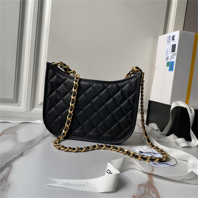Chanel Hobo HandBag Calfskin Gold Tone Metal Black AS4666