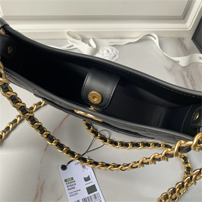 Chanel Hobo HandBag Calfskin Gold Tone Metal Black AS4666